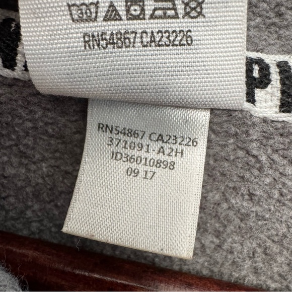 PINK Victoria’s Secret Gray and Yellow Raw Hem Hoodie Sweatshirt. Medium - Picture 9 of 11